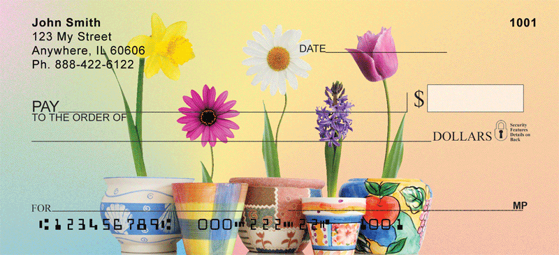 Spring Pots and Flowers Personal Checks