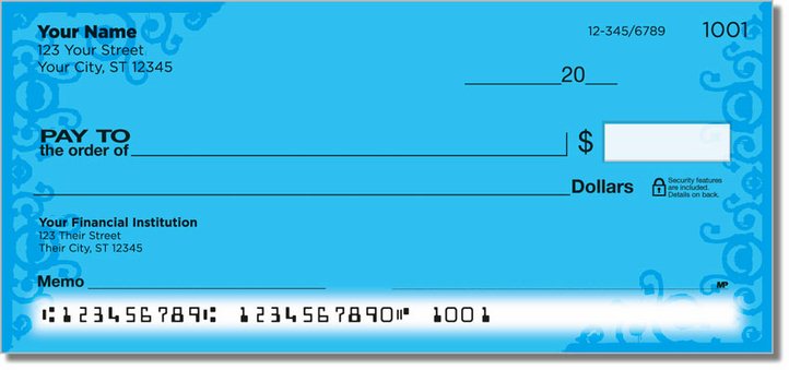 Blue Corner Scroll Personal Checks