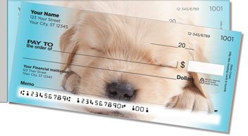 Sleepy Golden Pup Side Tear Personalized Checks